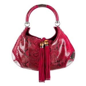 Vintage Gucci Red and Black Python Bamboo Silver hardware shoulder bag
